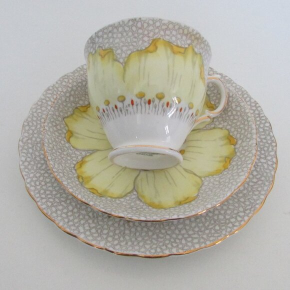 Vintage Tuscan Teacup trio set, Yellow Flower (Lot 1) SMALL CRACK & MARK - Picture 3 of 15